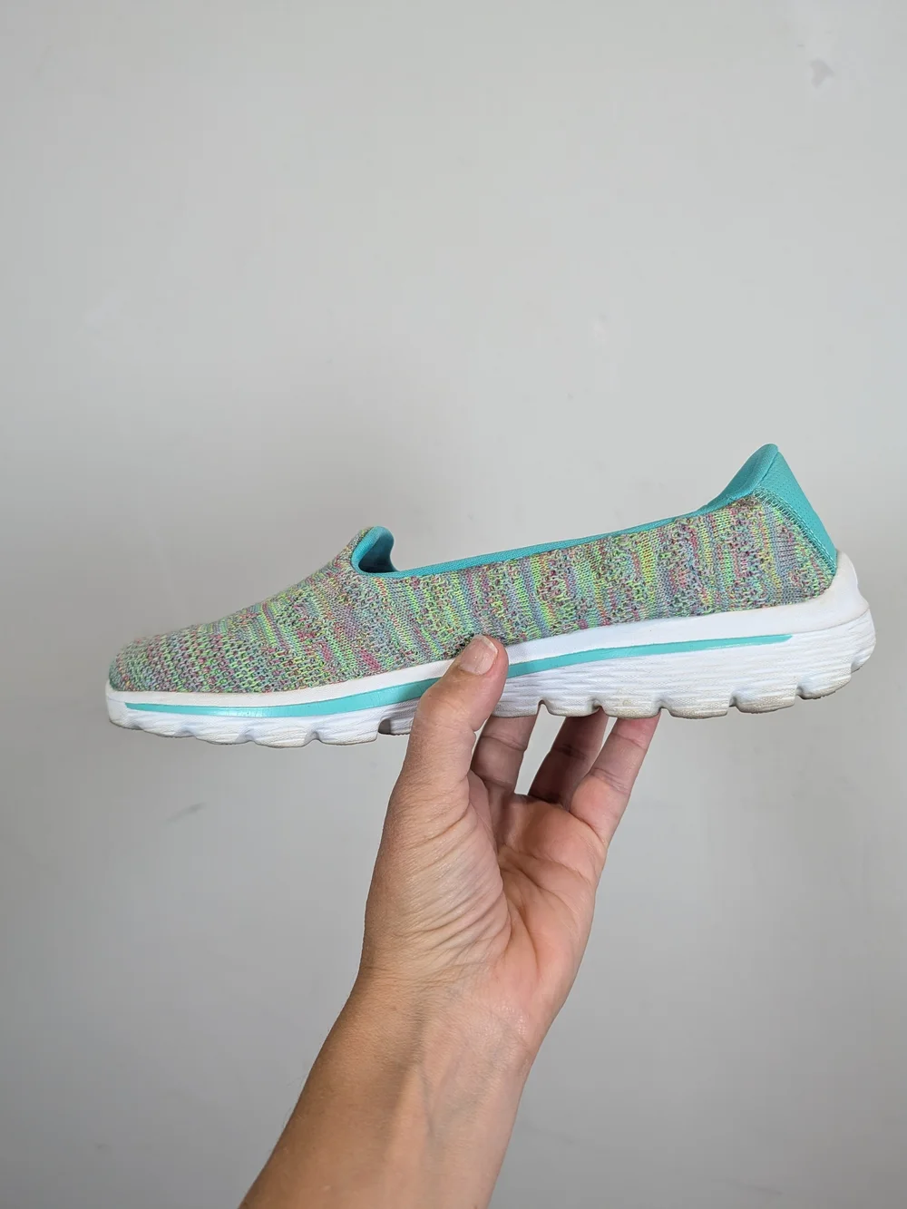 Skechers GOwalk Slip-On Knit Shoe in Mint/Pink, Size 8